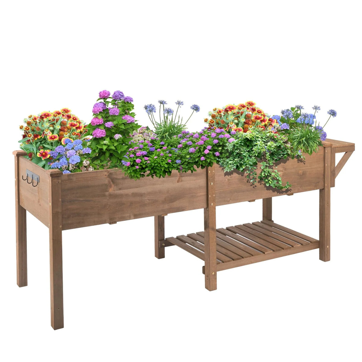 Raised Garden Bed with Legs, Lockable Wheels, Storage Shelf, Liner D5303