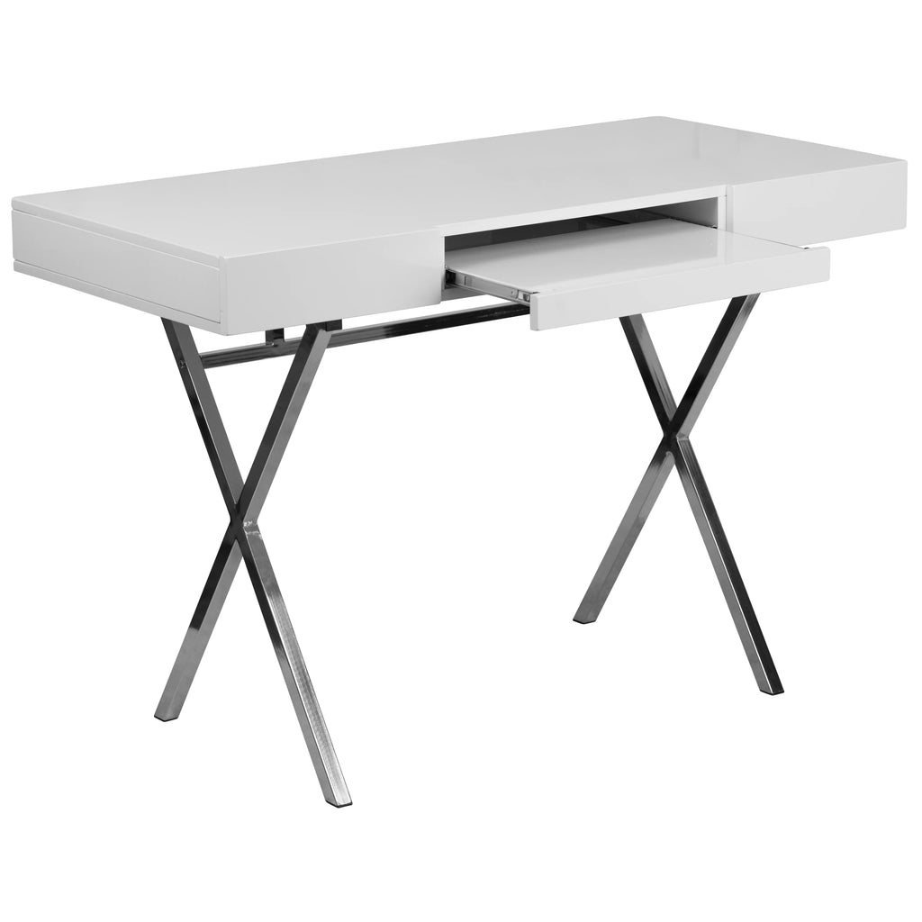 White Computer Desk with Keyboard Tray and Drawers Q94891