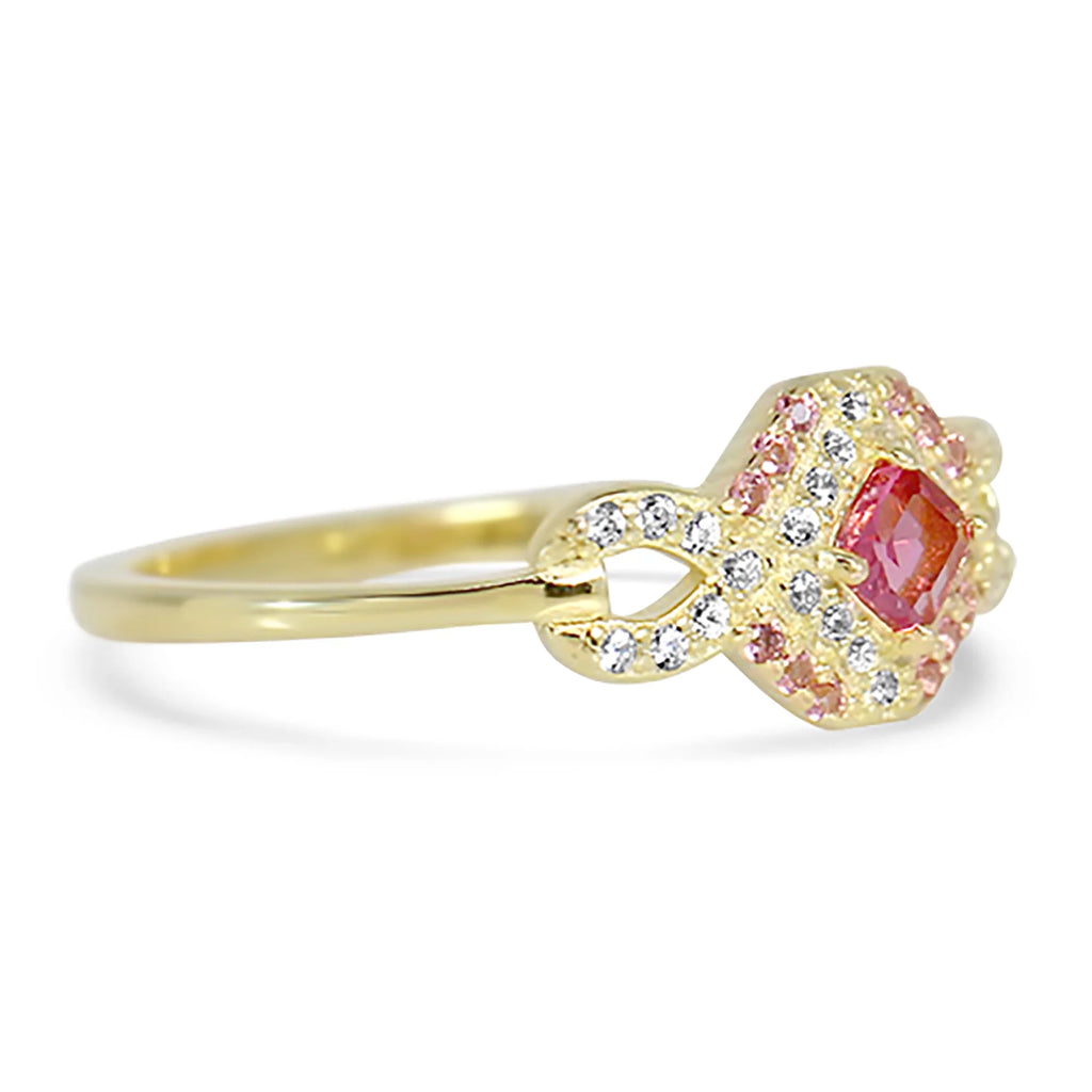 14k Gold Sterling Silver Simulated Pink Sapphire Ring Size 7 J363