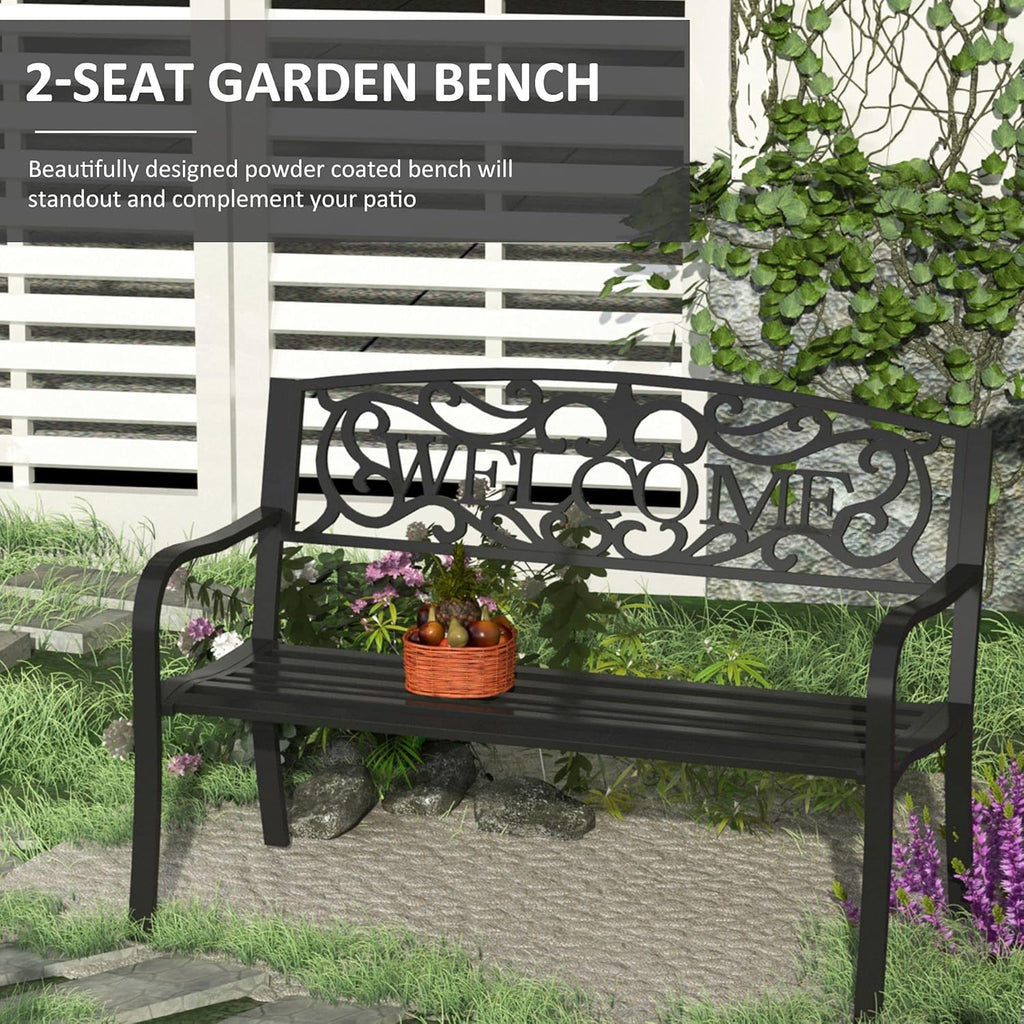 50 2-Person Garden Bench Loveseat with Cast Iron Decorative Vines L909153