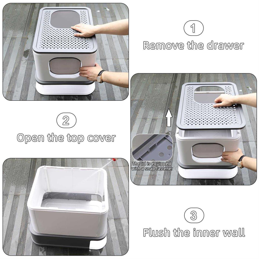 Large Top Entry Anti-Splashing Cat Litter Box with Lid V9133