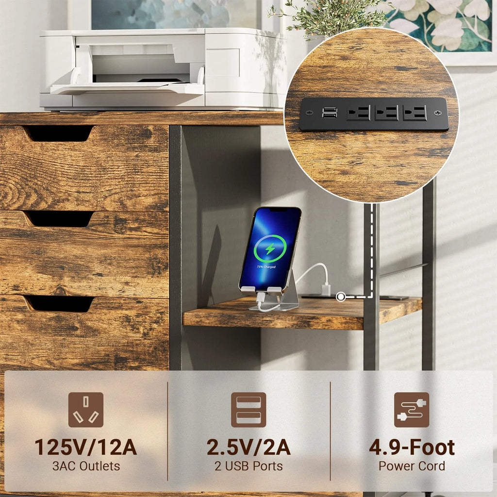 Rolling Wooden File Cabinet with 3 Drawers X945