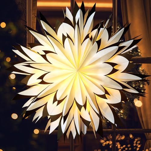 3 Pcs 9-Pointed White Paper Star Lanterns 12 Inch Hanging Lampshade G8505