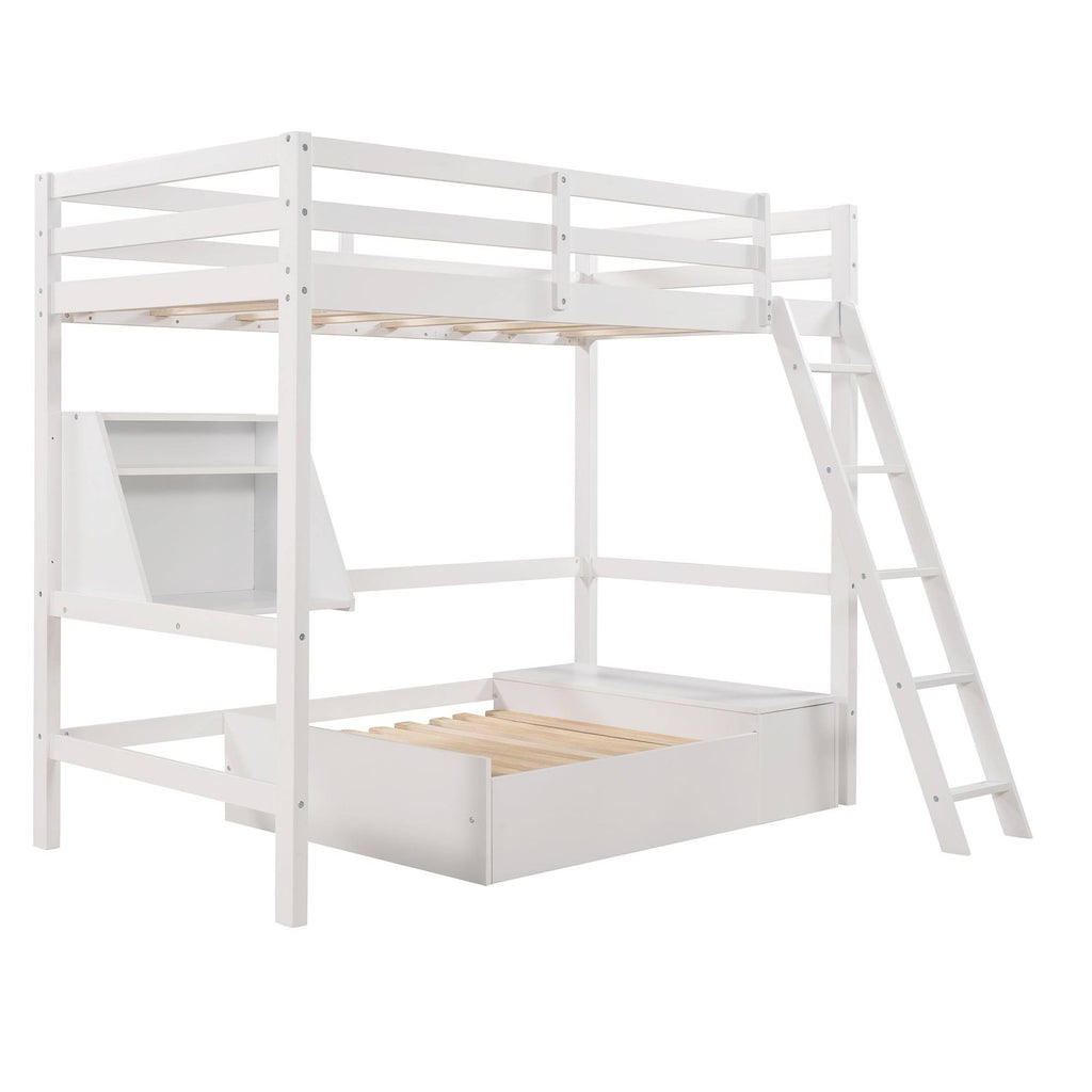 White Twin Loft Bed with Storage Drawer & Shelf J805