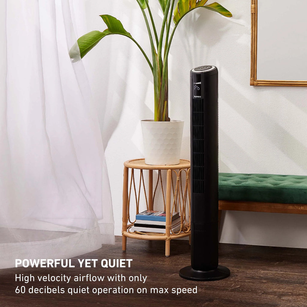 42 Oscillating Digital Tower Fan with Remote Control, Black Q6675
