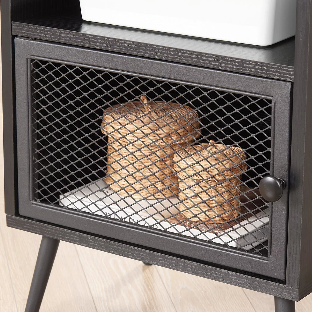 Set of 2 Black Nightstand with Storage Cabinet I829