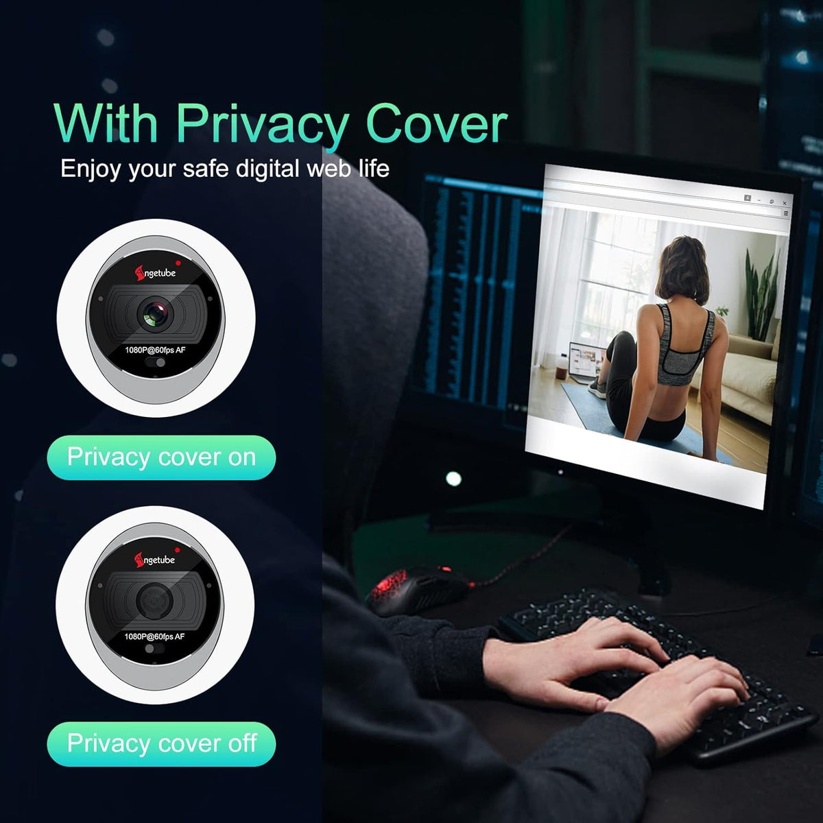 60FPS 1080P Streaming Webcam with Ring Light and Privacy Cover S764971