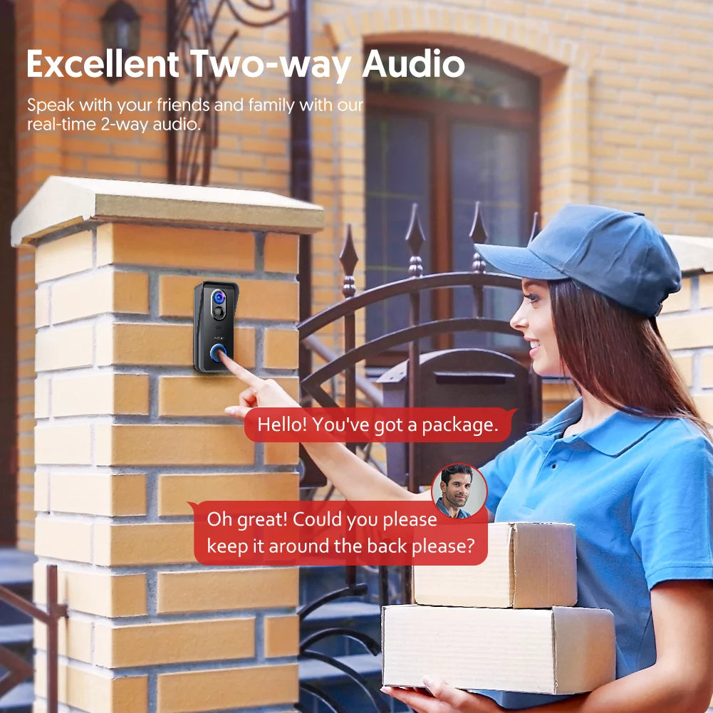 Wireless Video Doorbell Camera 1080P WiFi with Chime and Batteries Black R54536