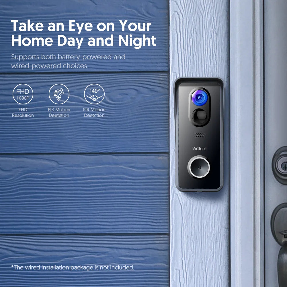 Wireless Video Doorbell Camera 1080P WiFi with Chime and Batteries Black R54536