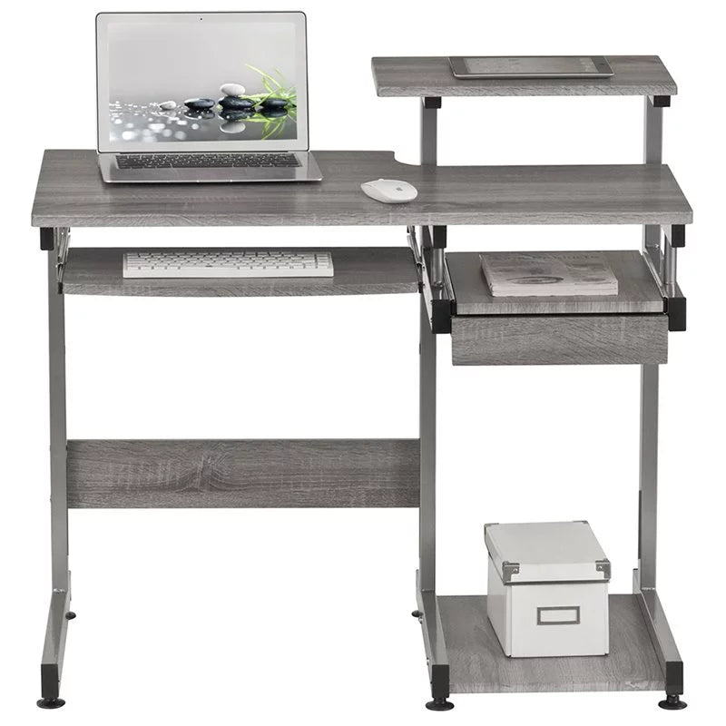 Contemporary Gray Engineered Wood Computer Desk J284