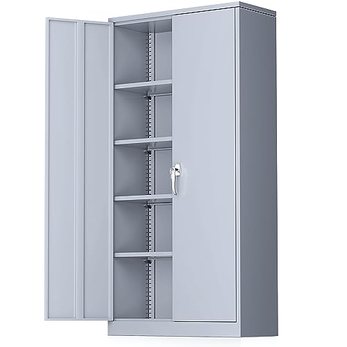 72" Black Locking Steel Storage Cabinet with 4 Adjustable Shelves L5421