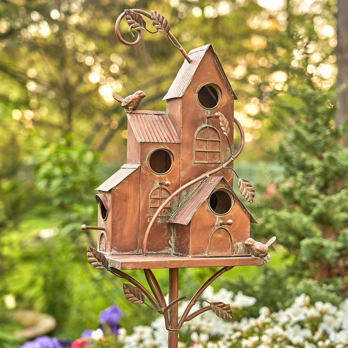 Large Copper Colored Multi-Birdhouse Stakes M117296