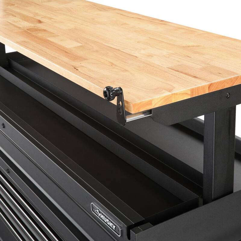 Heavy Duty Matte Black Mobile Workbench Cabinet with Wood Top B555979