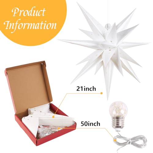 3 Pcs 9-Pointed White Paper Star Lanterns 12 Inch Hanging Lampshade G8505