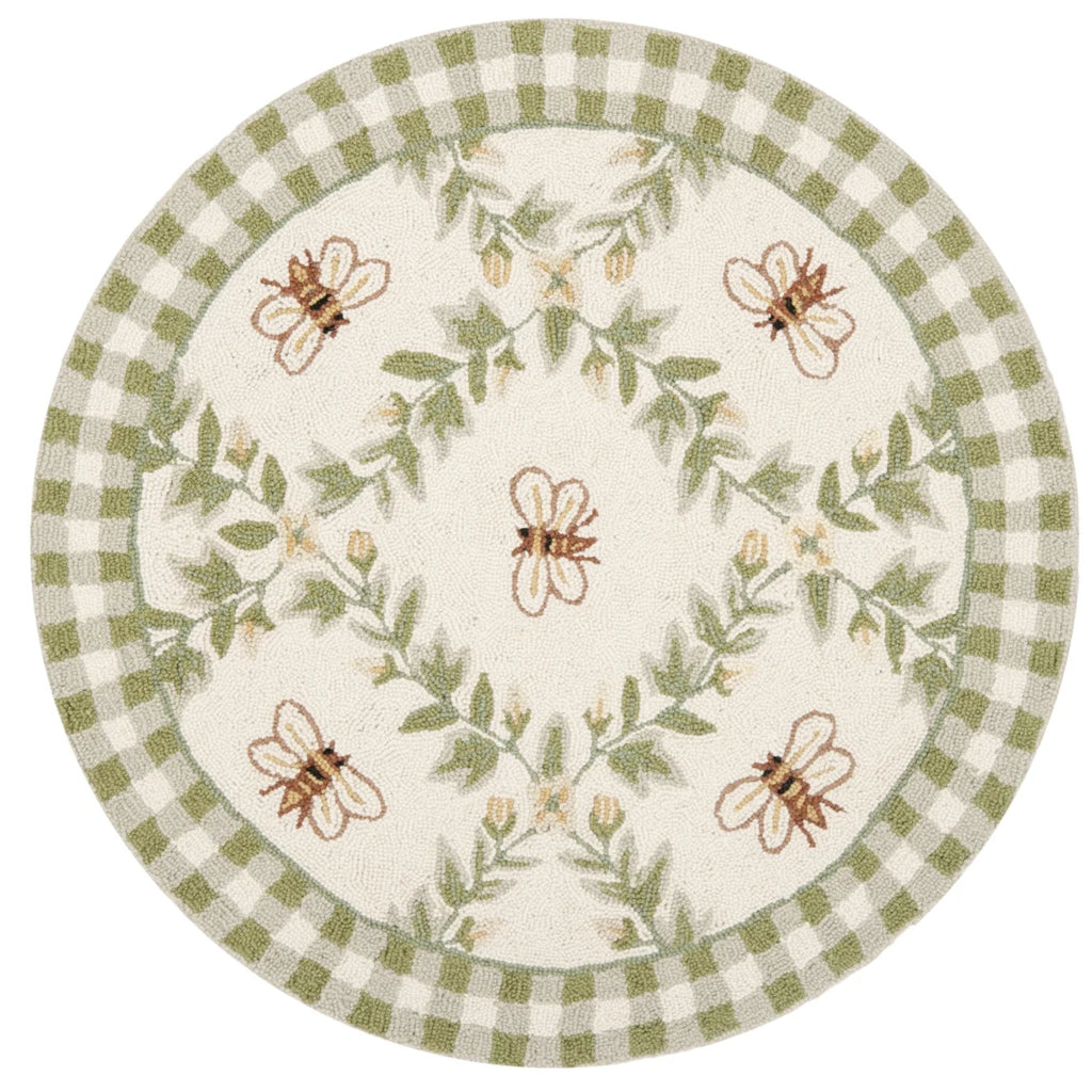 Ivory/Green Floral Wool Area Rug V41953