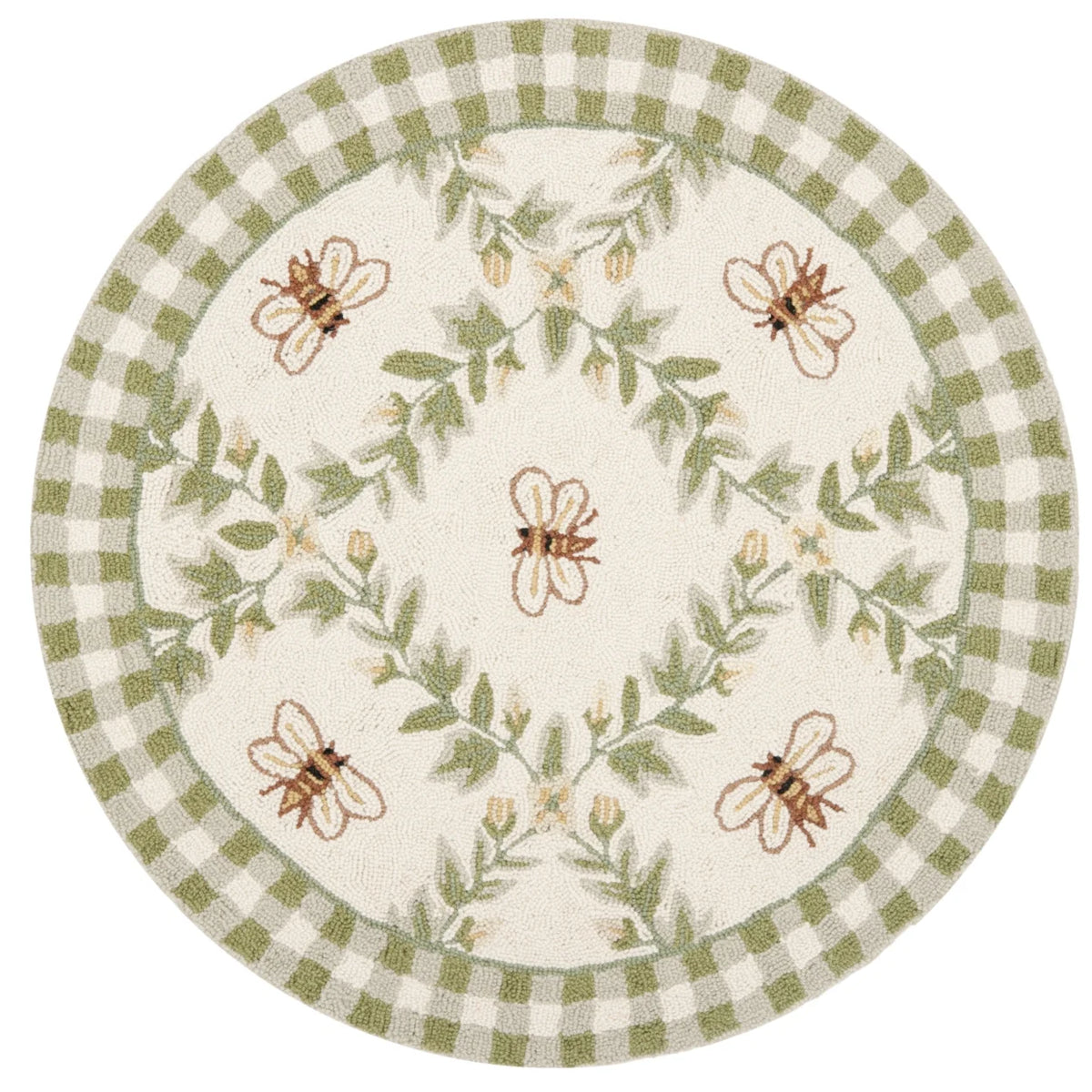 Ivory/Green Floral Wool Area Rug V41953