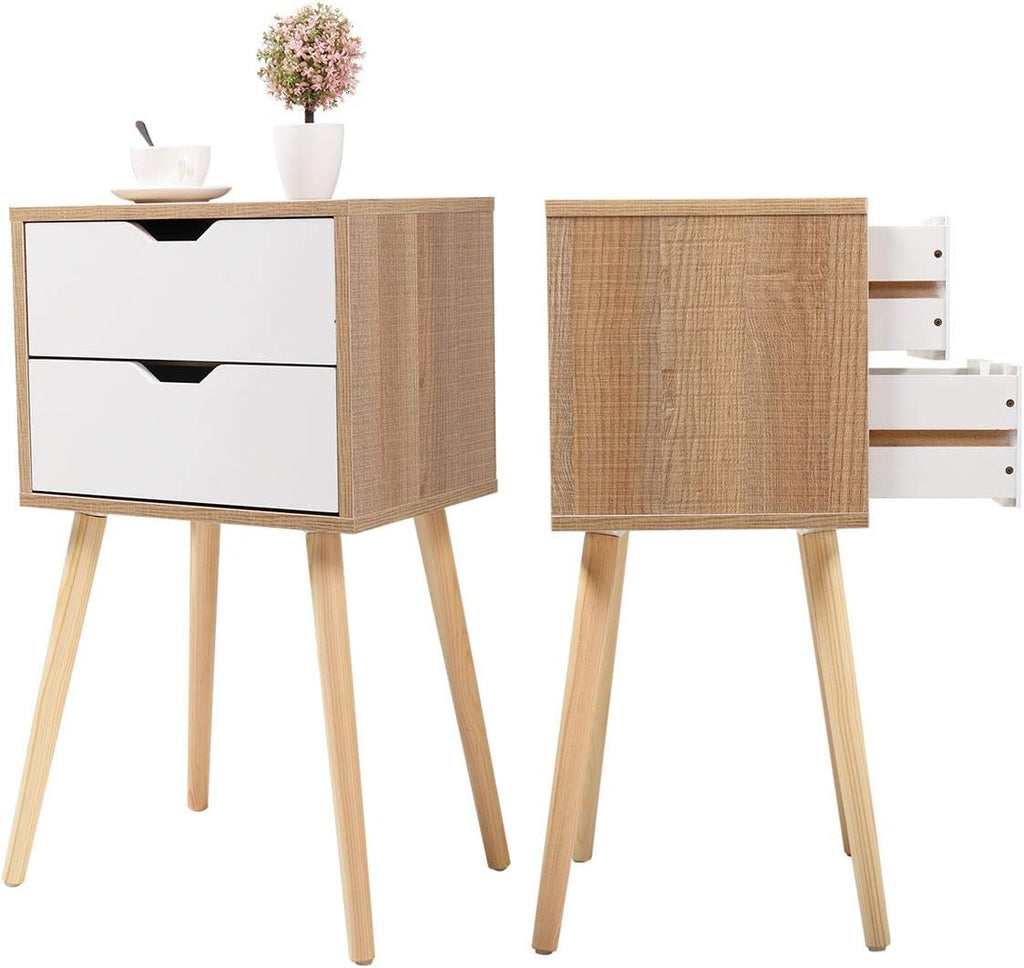 Set of 2 White & Walnut Wood Nightstand End Table A879232