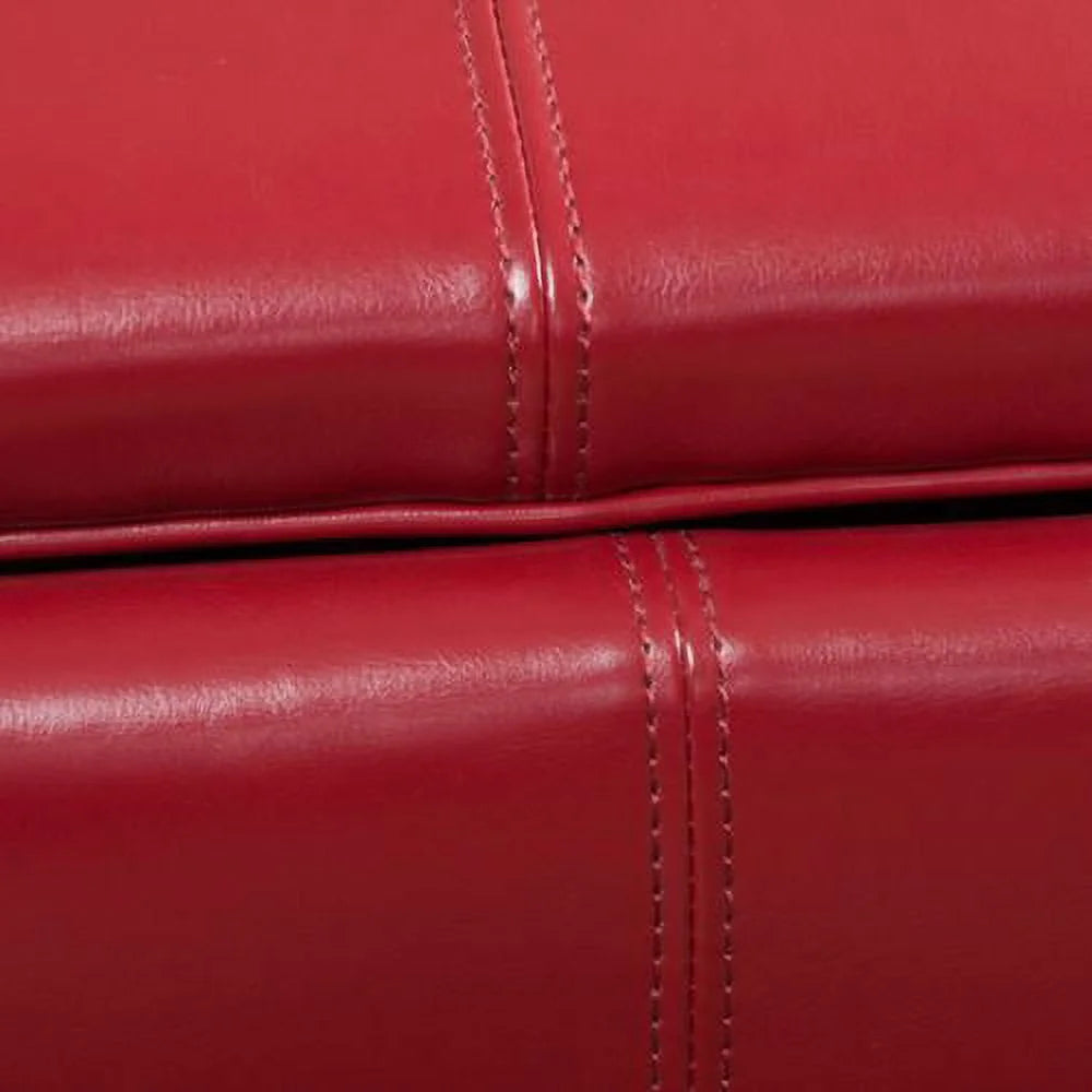 Red and Dark Brown Faux Leather Storage Ottoman D59902