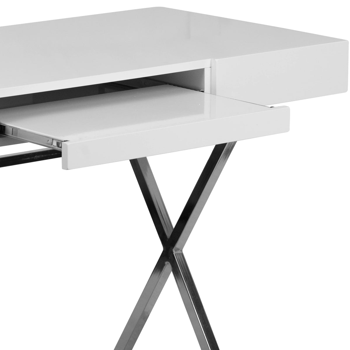 White Computer Desk with Keyboard Tray and Drawers Q94891