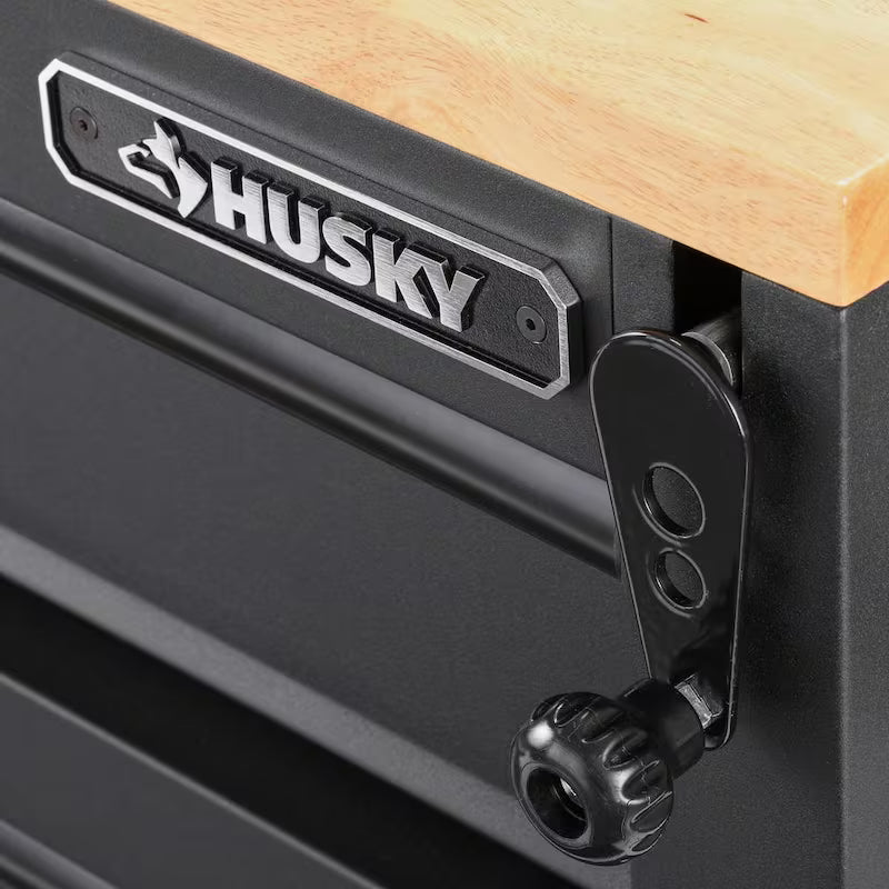 Heavy Duty Matte Black Mobile Workbench Cabinet with Wood Top B555979