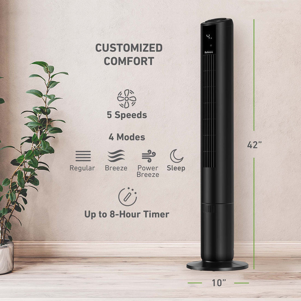 42 Oscillating Digital Tower Fan with Remote Control, Black Q6675