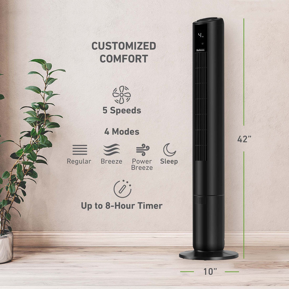 42 Oscillating Digital Tower Fan with Remote Control, Black Q6675