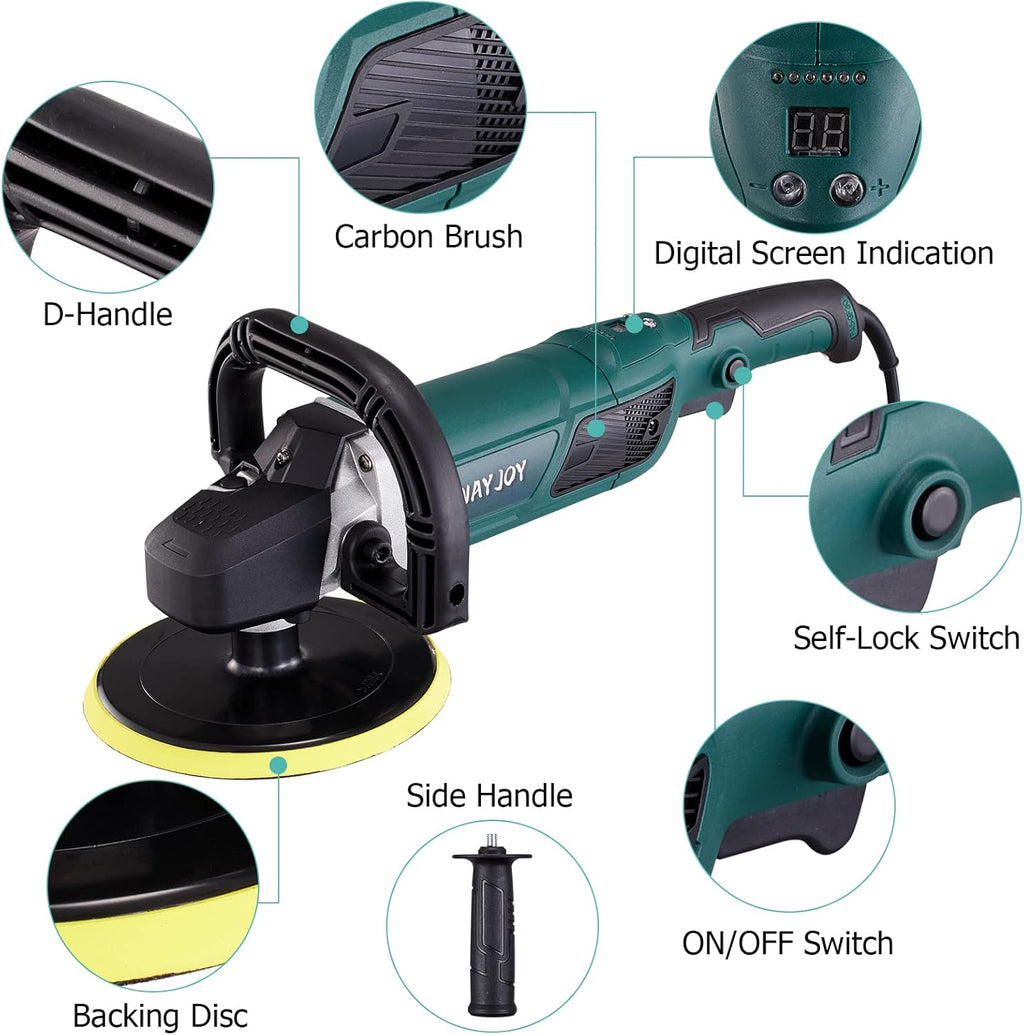 Rotary Car Polisher with 6” and 7“ Backing Plate, 4 Foam Pads M299