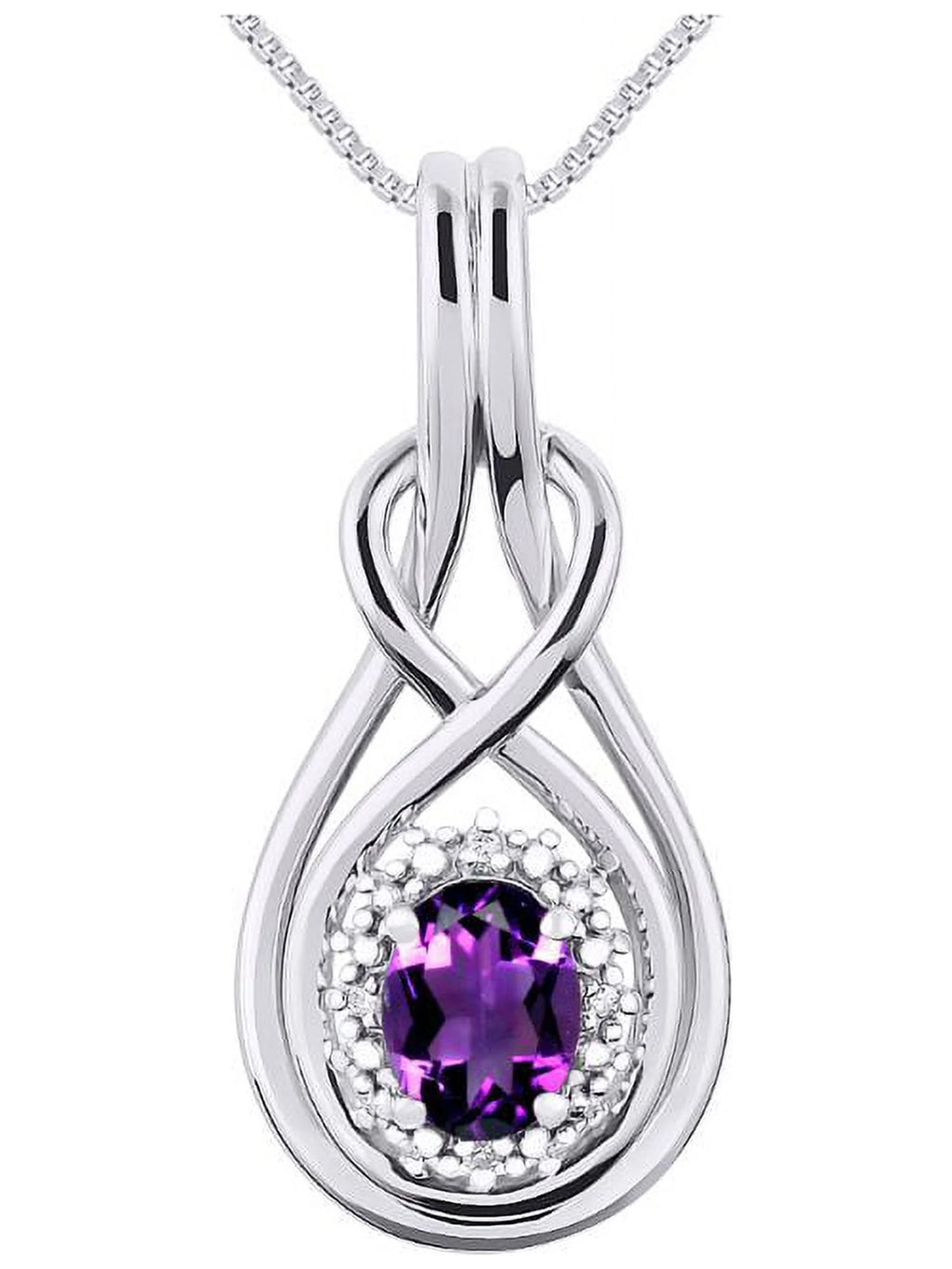 Sterling Silver Love Knot Tennis Bracelet & Pendant Necklace with Diamonds Adjustable 7"-8" Wrist & 18" Chain Amethyst Y8698