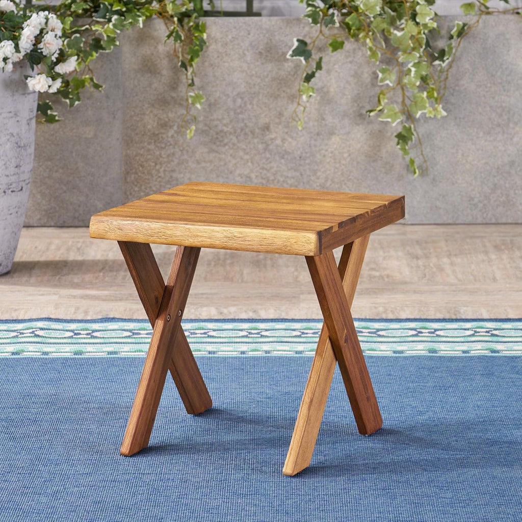 Sandblast Teak Finish Acacia Wood Side Table O102978