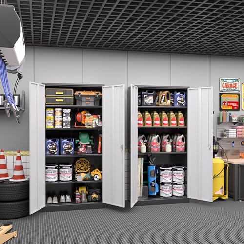 72" Black Locking Steel Storage Cabinet with 4 Adjustable Shelves L5421