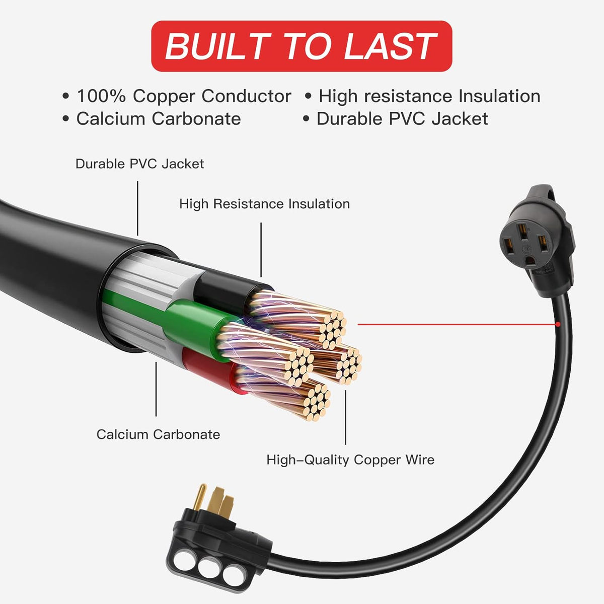 50FT 50AMP RV Extension Cord, 14-50P Male to 14-50R Female, 6/3+8/1 AWG E86074