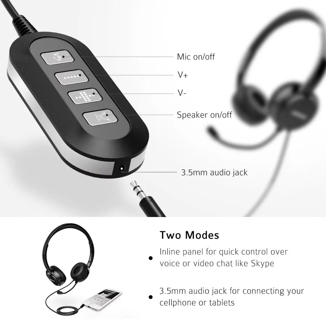 USB Computer Headset with Microphone Noise Cancelling Q5256