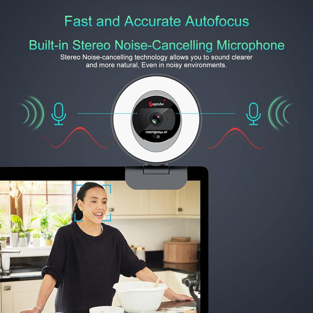 60FPS 1080P Streaming Webcam with Ring Light and Privacy Cover S764971