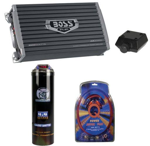 3000W Mono Car Amplifier with Remote, 3.0 Farad Capacitor, and Amp Kit X34180