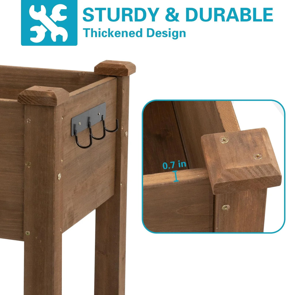 Raised Garden Bed with Legs, Lockable Wheels, Storage Shelf, Liner D5303