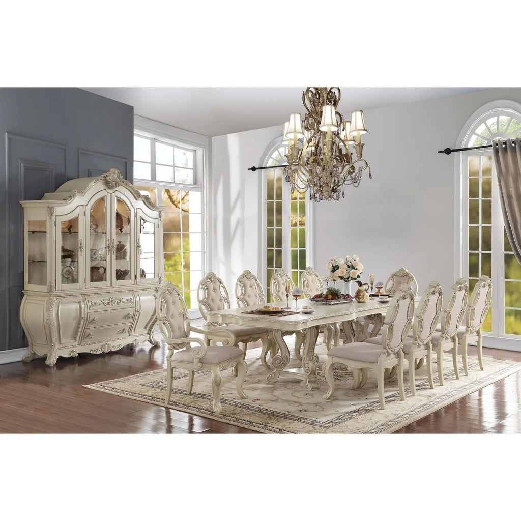 Antique White Wooden Extendable Pedestal Dining Table Q98440