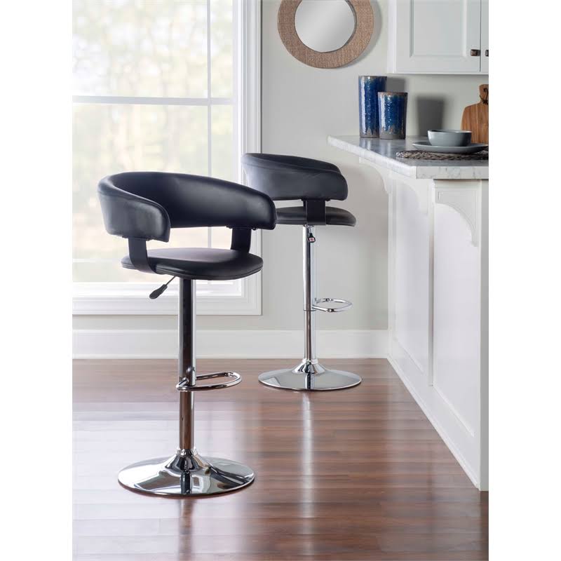 Black Faux Leather Adjustable Height Bar Stool A305458