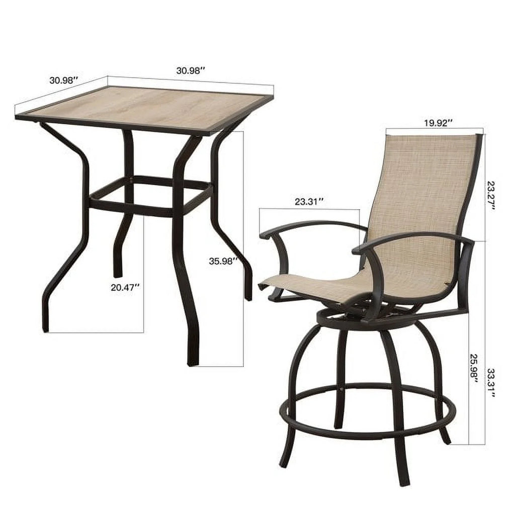 3 Piece Swivel Bar Stools and Table Patio Bistro Set V60991