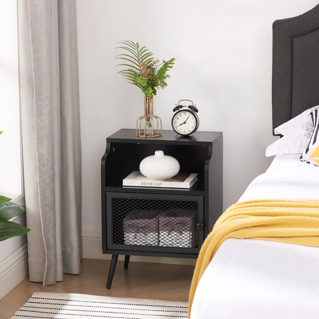 Set of 2 Black Nightstand with Storage Cabinet I829