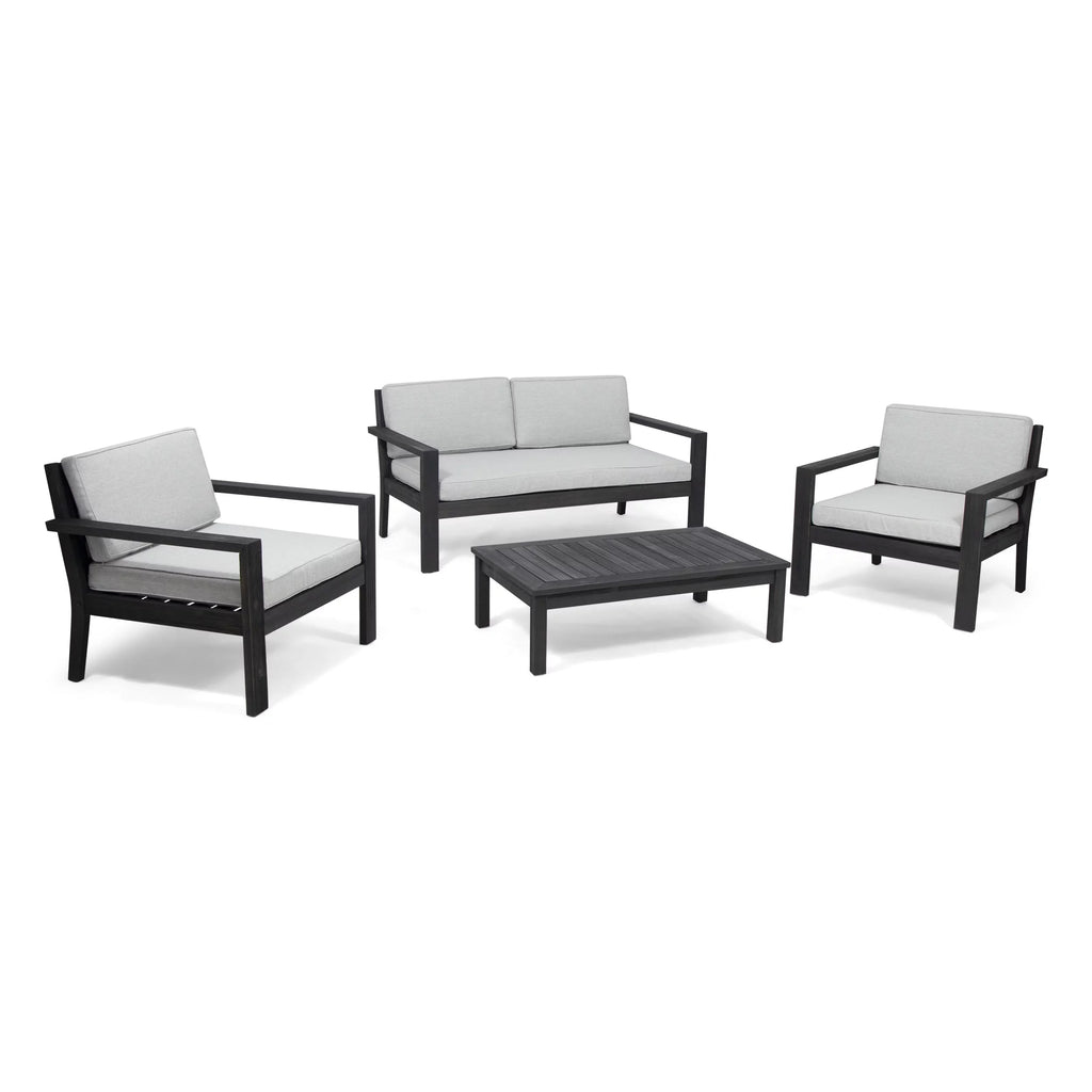 Light Gray Acacia Wood 4 Seater Chat Set with Cushions X2539