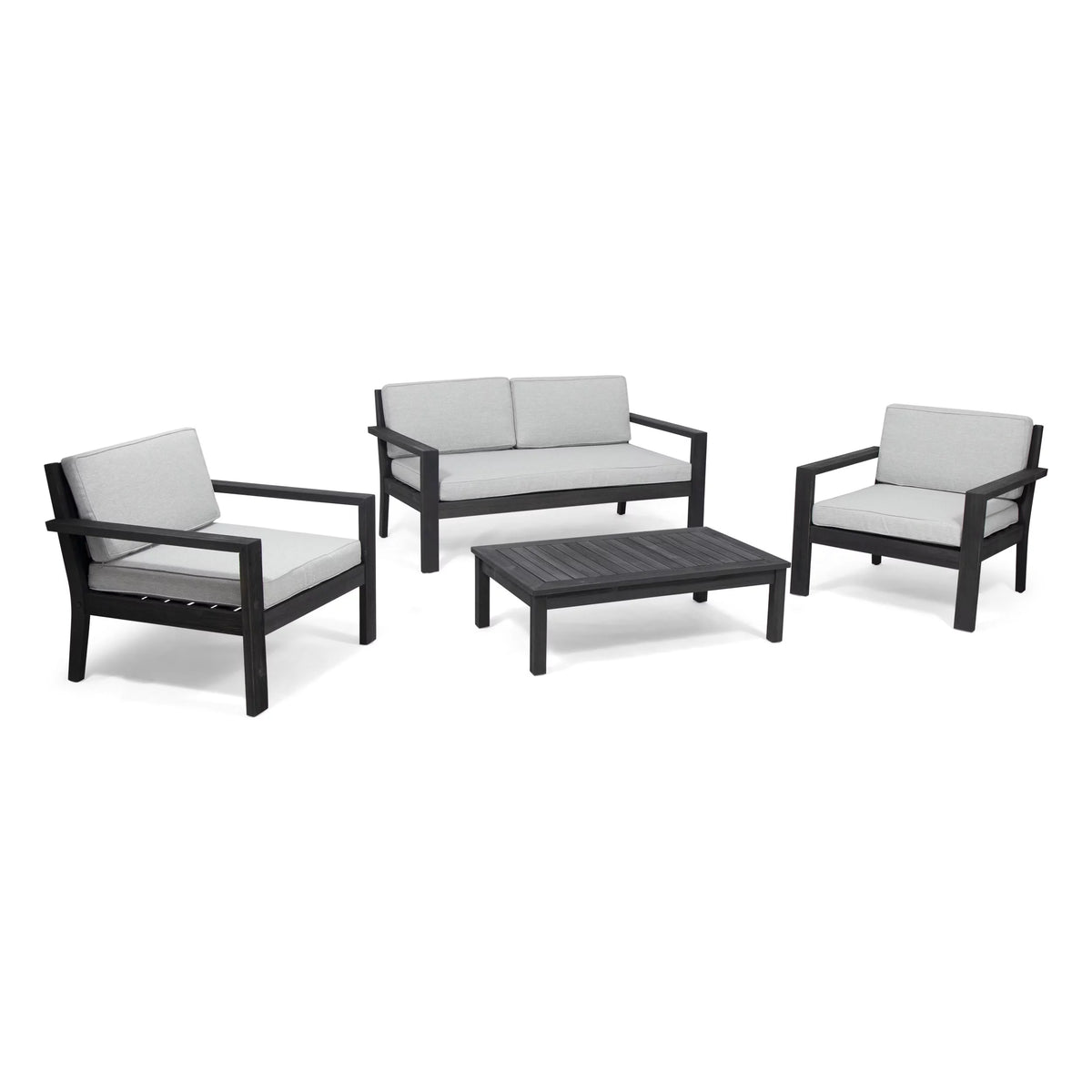 Light Gray Acacia Wood 4 Seater Chat Set with Cushions X2539