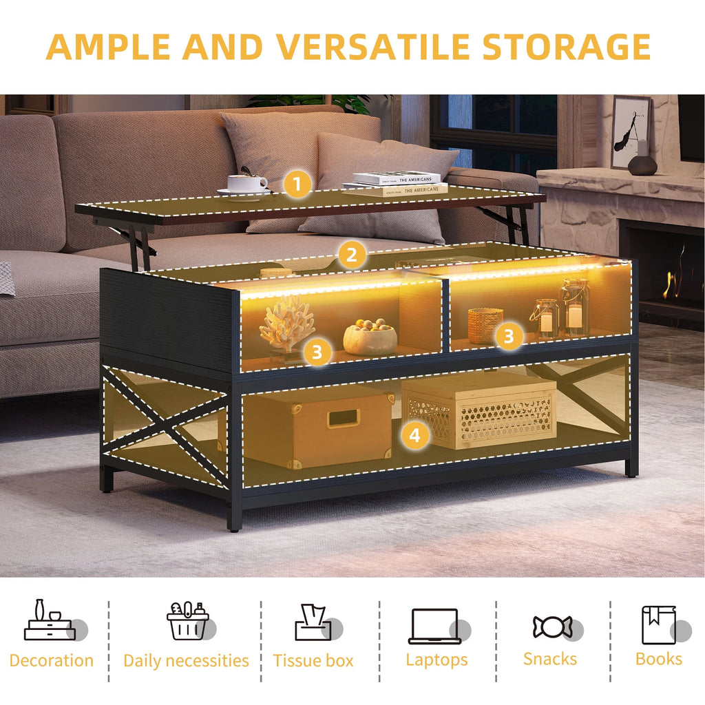 Black Lift Top Coffee Table with Storage H629
