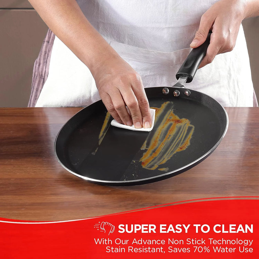 Non-Stick Flat Dosa Tawa/Griddle, 10", Black/Blue W41982