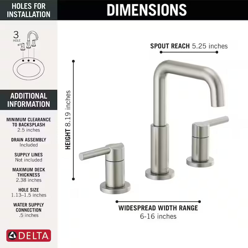 8 in. Widespread 2-Handle Bathroom Faucet in Stainless N993243