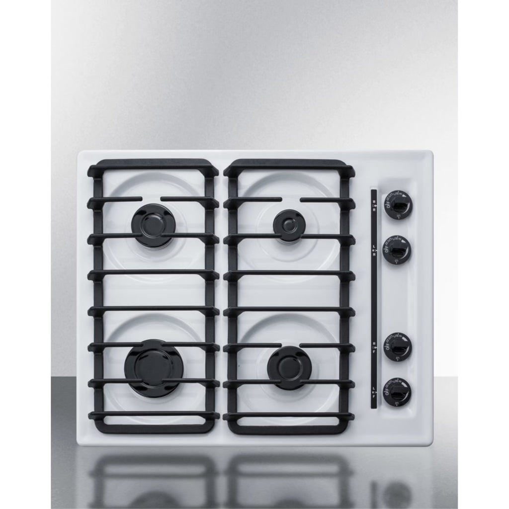 24" Gas Cooktop with Four Sealed Burners, White Porcelain Surface, Cast Iron Grates W41888