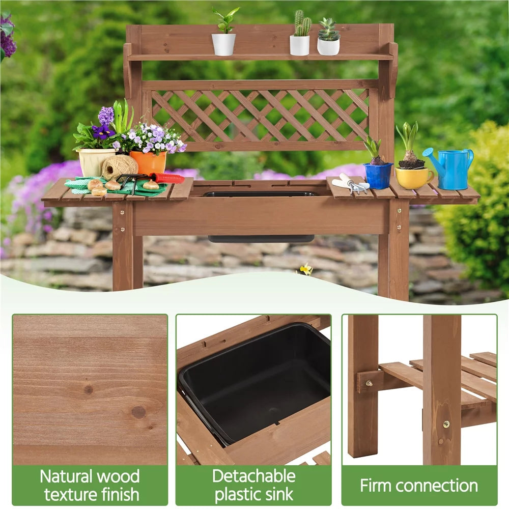 Wooden Potting Bench with Sliding Tabletop B512773