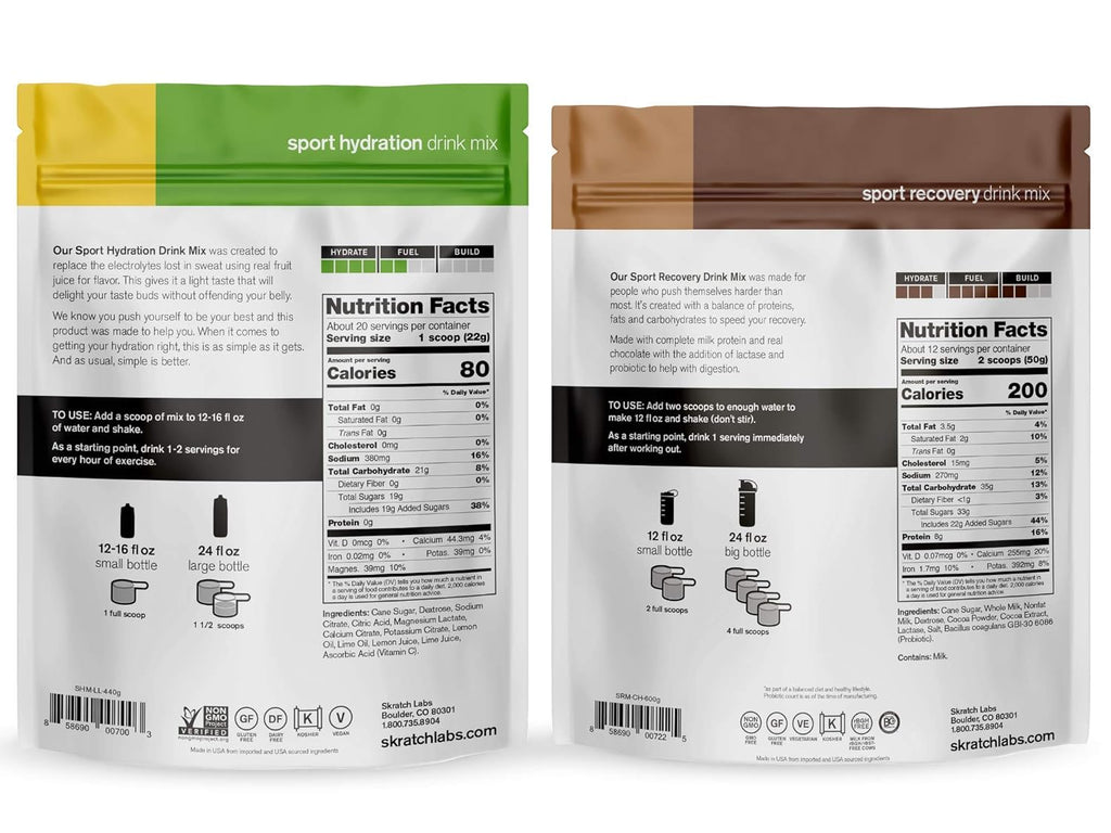 Hydration Powder and Recovery Drink Mix Gift Pack Bundle, Lemon Lime Sports Drink and Chocolate Post Workout Carbohydrate Supplement Pack of 2 R69442