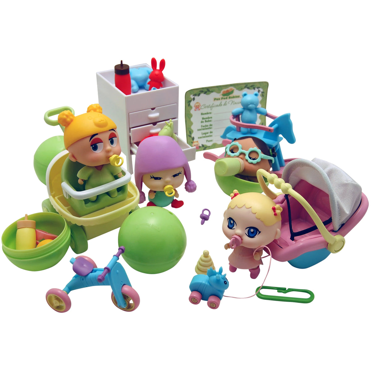 Giant Twenty Five Piece Playset with Mini Baby, Clothing, & Accessories in Soft Pea Pod O995