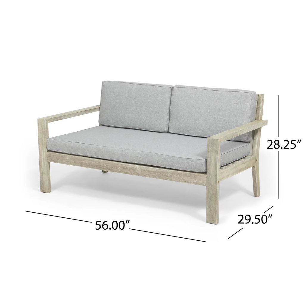 Light Gray Acacia Wood 4 Seater Chat Set with Cushions X2539
