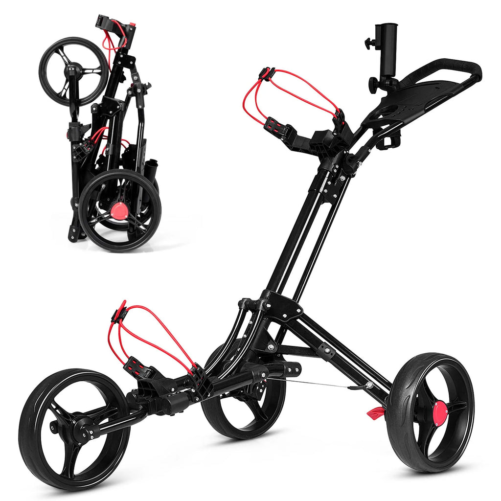 Foldable 3 Wheel Steel Golf Push Cart with Umbrella Holder K1762
